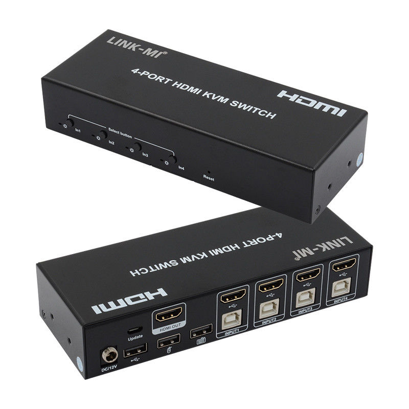 Gecikme yok HDMI KVM Değiştiricisi 4 Port Ip Kvm Hdmi Destek Acil Tuşlar Otomatik Değiştirme