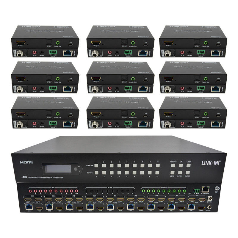 9x9 70M HDMI Video Duvar İşlemcisi HDMI Splitter 3x3 4K HDMI Matrix Extender