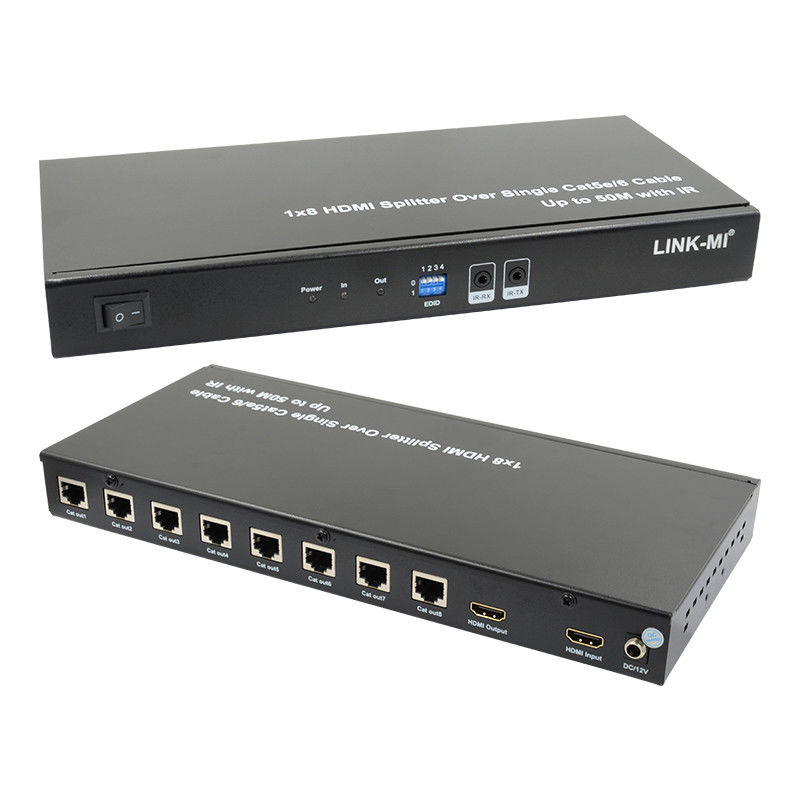 HDMI 50M 1X8 Splitter Over Cat5e 6 Kablo Destek 3D IR 1080P 8 Port HDMI Splitter
