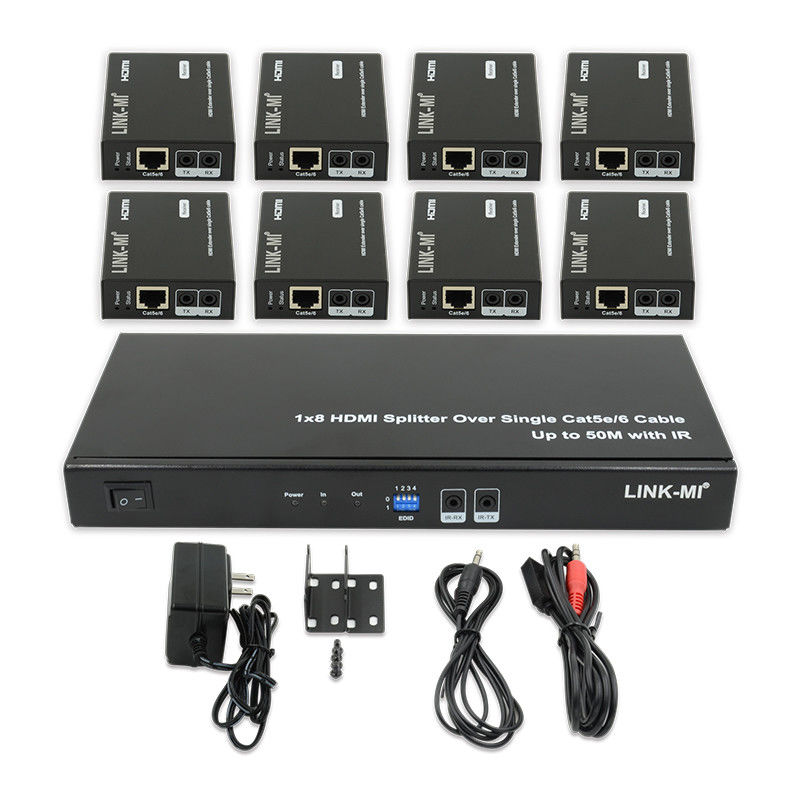 HDMI 50M 1X8 Splitter Over Cat5e 6 Kablo Destek 3D IR 1080P 8 Port HDMI Splitter