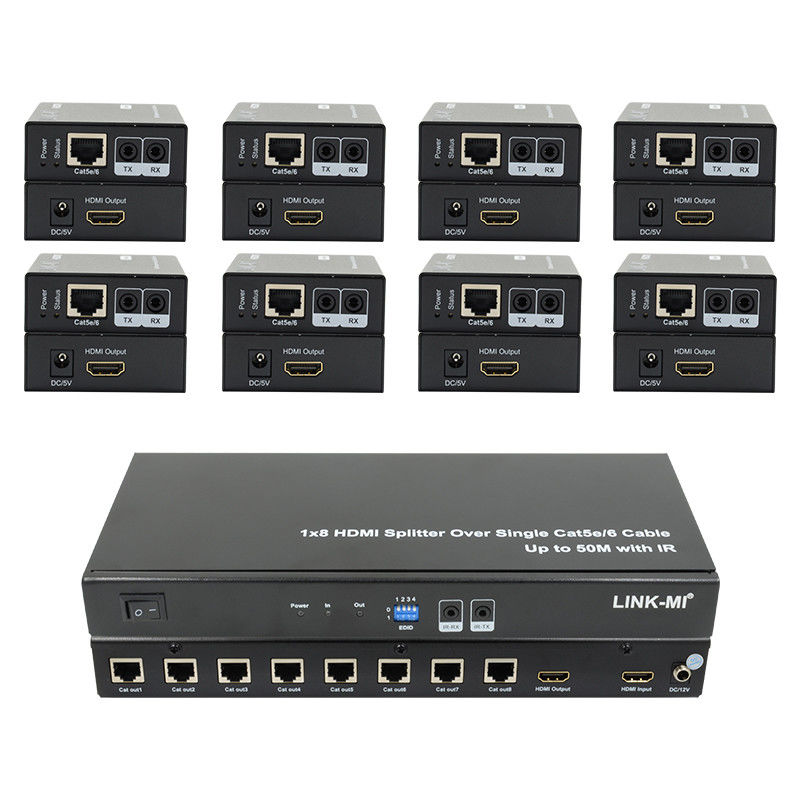 HDMI 50M 1X8 Splitter Over Cat5e 6 Kablo Destek 3D IR 1080P 8 Port HDMI Splitter