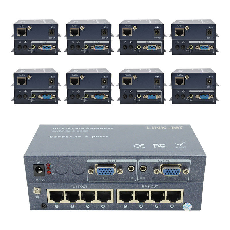 100m 200m 300m 1/8 VGA Splitter 1X8 Genişletici 1 ila 8 Video Ses Genişletici