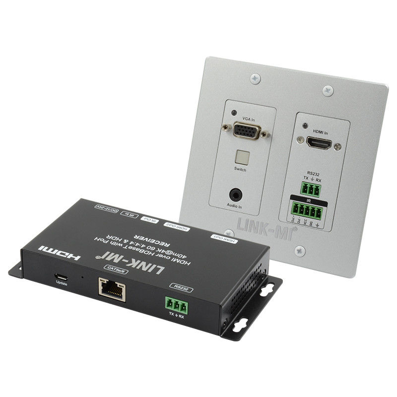 4K 40M HDBaseT HDMI+VGA Duvar Tablosu Genişletici İki Yönlü Geniş Bant IR RS232 Geçiş