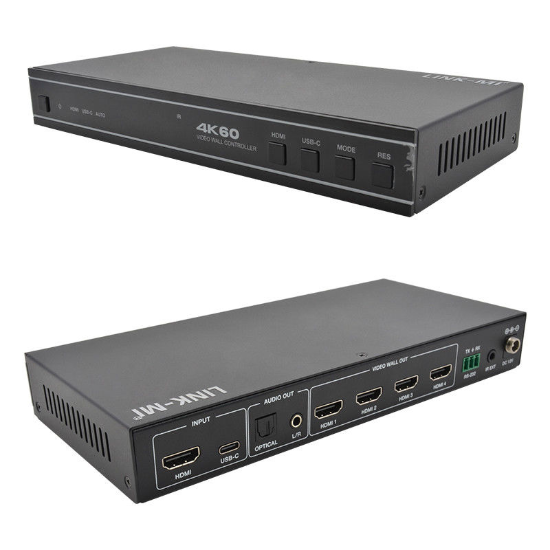 Kullanıcı dostu USB-C Giriş Ses ve RS232 Destek ile 1X4 HDMI Video Duvar Kontrolörü