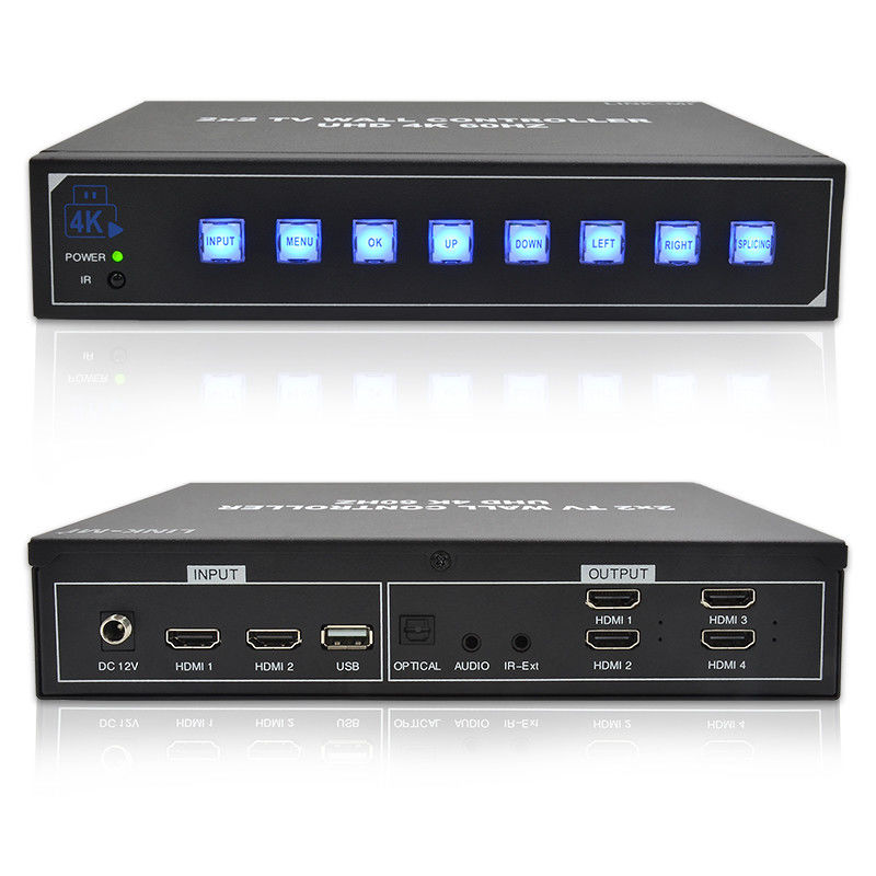 4K HDMI Video Duvar İşlemcisi 2X2 4 UHD TV için USB Otomatik Ekranı Destekler 4K 60Hz LED Video Duvarı