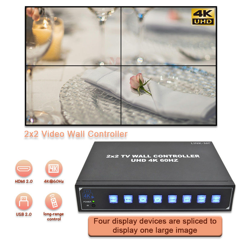 4K HDMI Video Duvar İşlemcisi 2X2 4 UHD TV için USB Otomatik Ekranı Destekler 4K 60Hz LED Video Duvarı